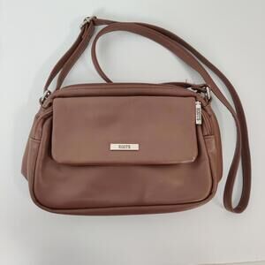 Roots Brown Organizer Crossbody Bag w/ Flap Pocket & Multi Zips